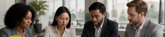 Owner's representation team reviewing plans in a meeting